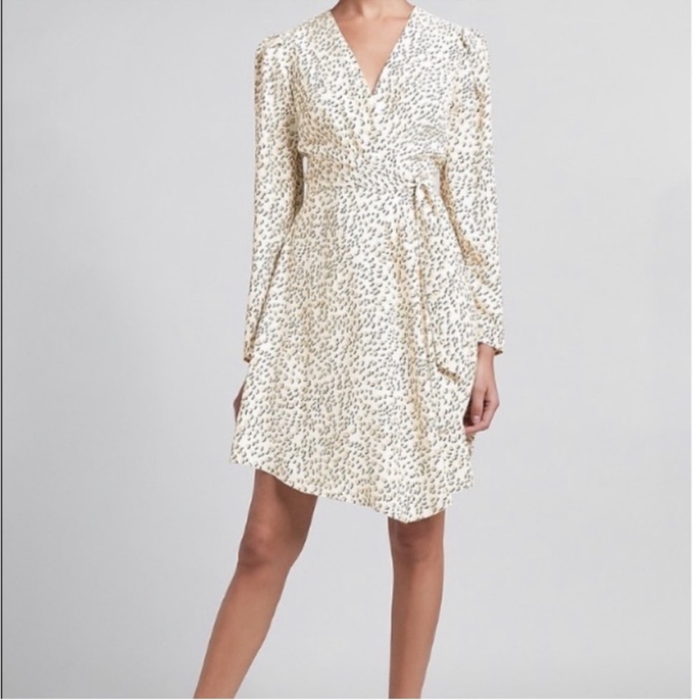 Express Cream Animal Print Long Sleeve Wrap Dress